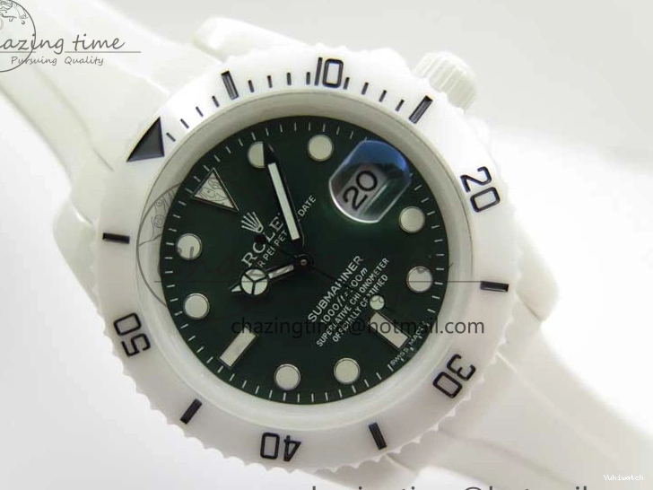 40mm 5GF Best Green Dial White Edition Submariner Strap White Ceramic Rubber SA3135 on 0209